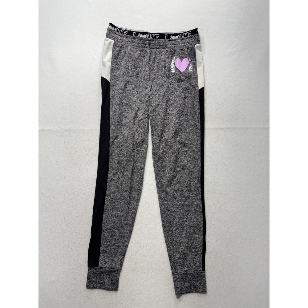 No Boundaries Jogger Pants Juniors M Gray Colorblock Heart Graphic Elastic Waist